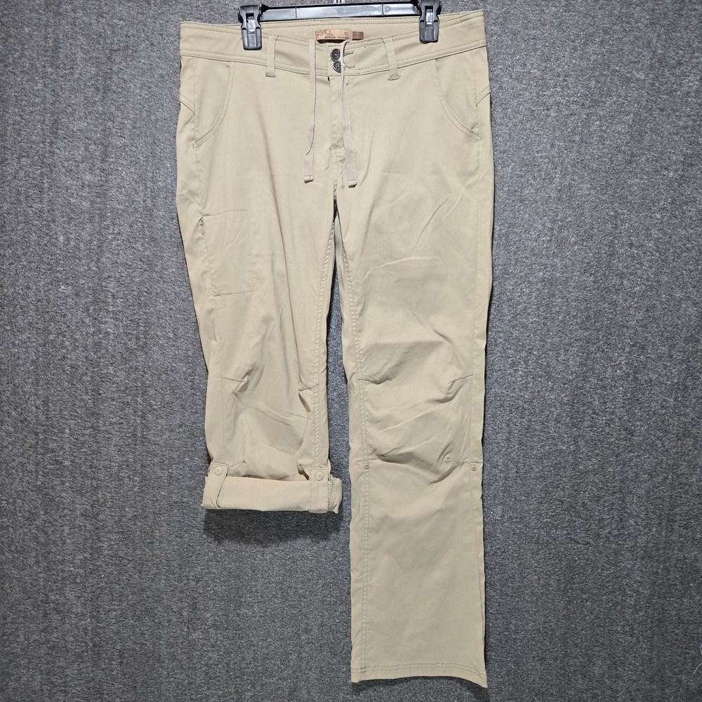 Prana Halle Straight Roll Up Pants Sz 10 35x30 Beige Drawstring Hiking Outdoors